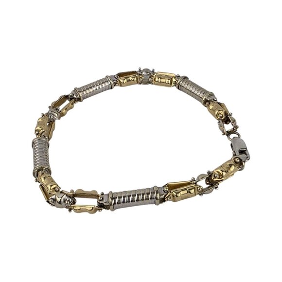 14K Yellow Gold Spring Silver Barrel Link Bracelet 7